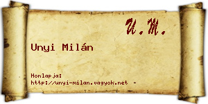 Unyi Milán névjegykártya